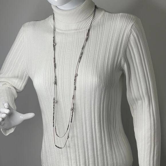 Chico's necklace signed costume jewelry silver tone multi strand simple beaded - Picture 5 of 16